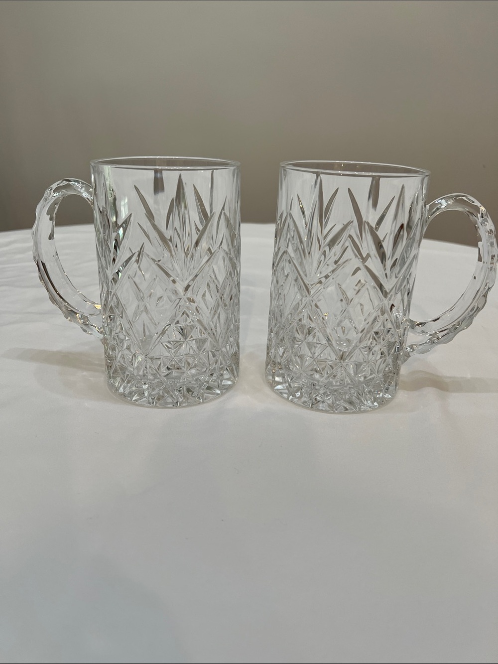 Clear Heavy Cut Crystal Beer Steins Mugs with Diamond and Fan Cut Pattern